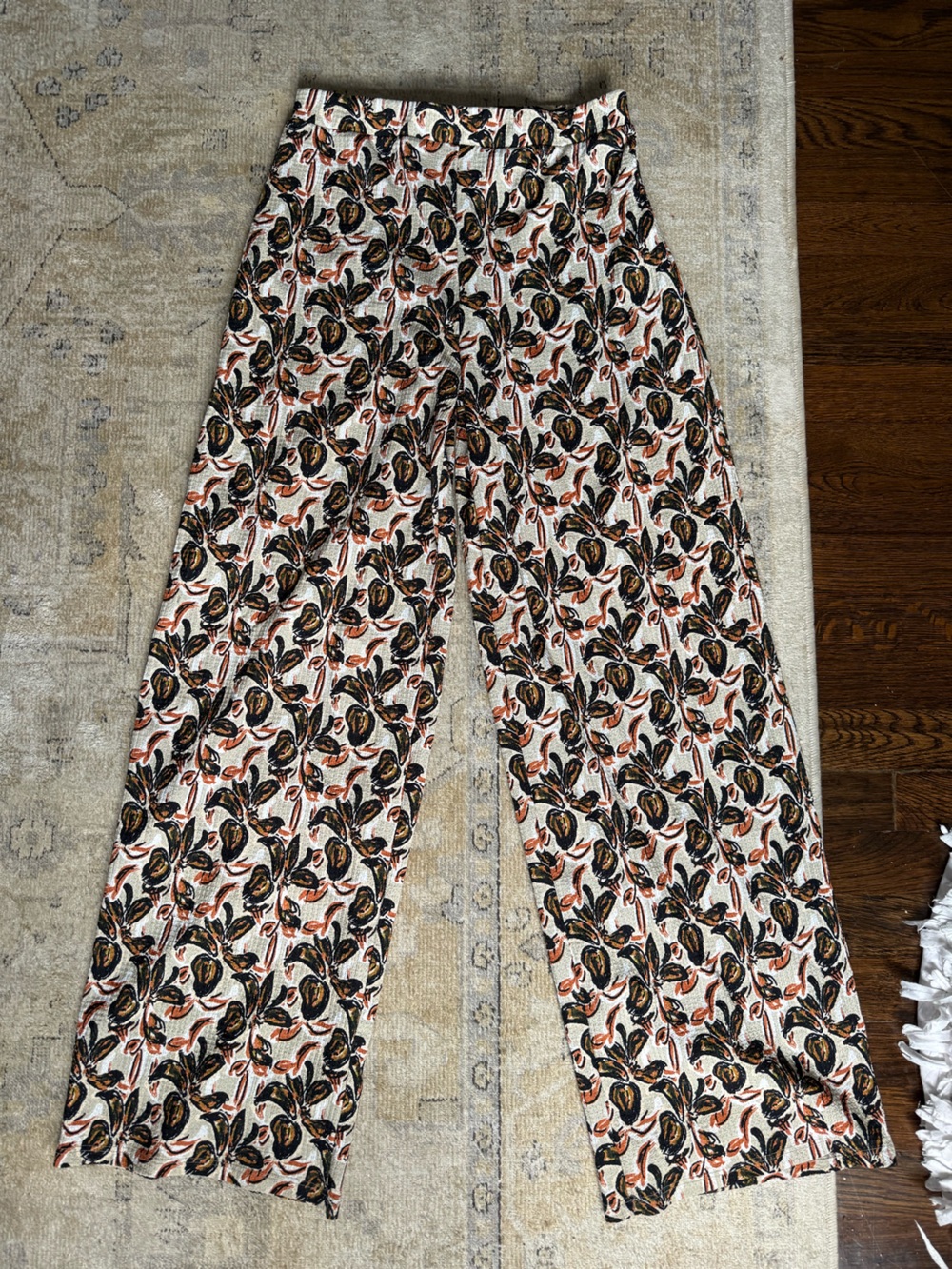 Zara Wide-Leg Pants in Cream with Black, Brown & Rust Floral Print